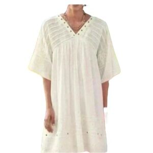Sundance Catalog Bell Sleeve Embroidered Dress White Sz L Women
